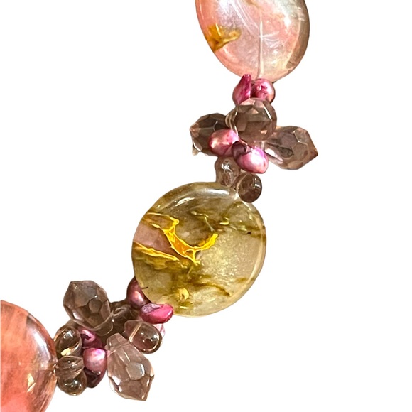 Stunning colorful faux Quartz Chunky stone disk pearl glass crystal necklace - Picture 6 of 13